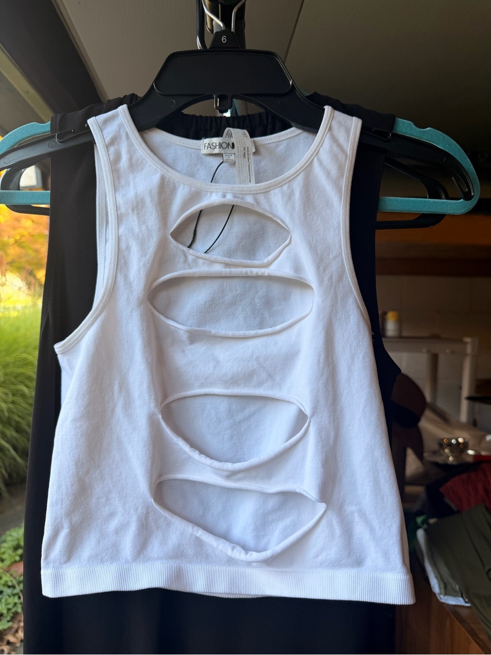 White Cutout Front Tank Top